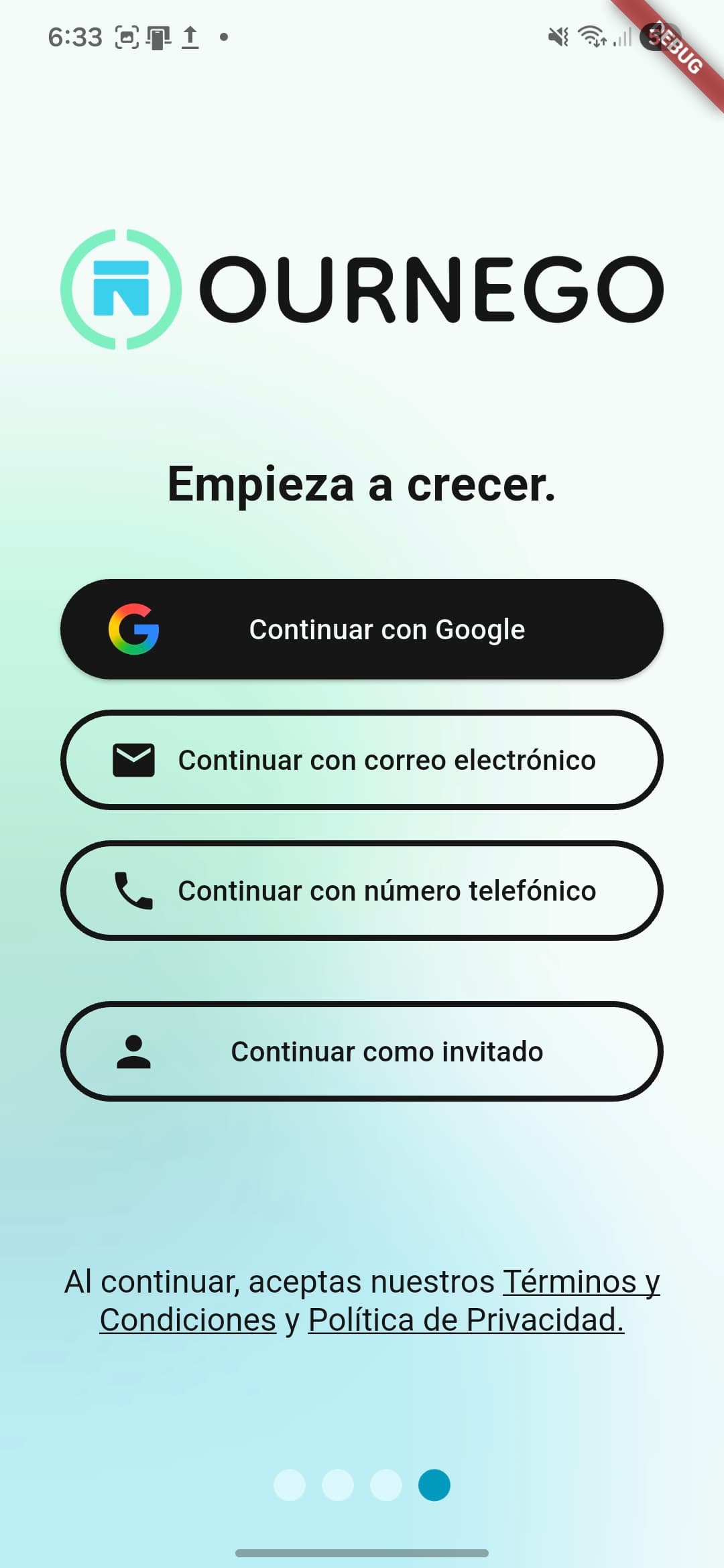 Pantalla de autenticación en Ournego.