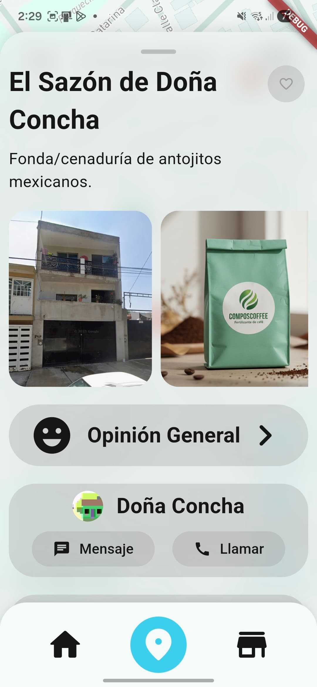 Perfil de negocio con catálogo y métricas básicas en Ournego.